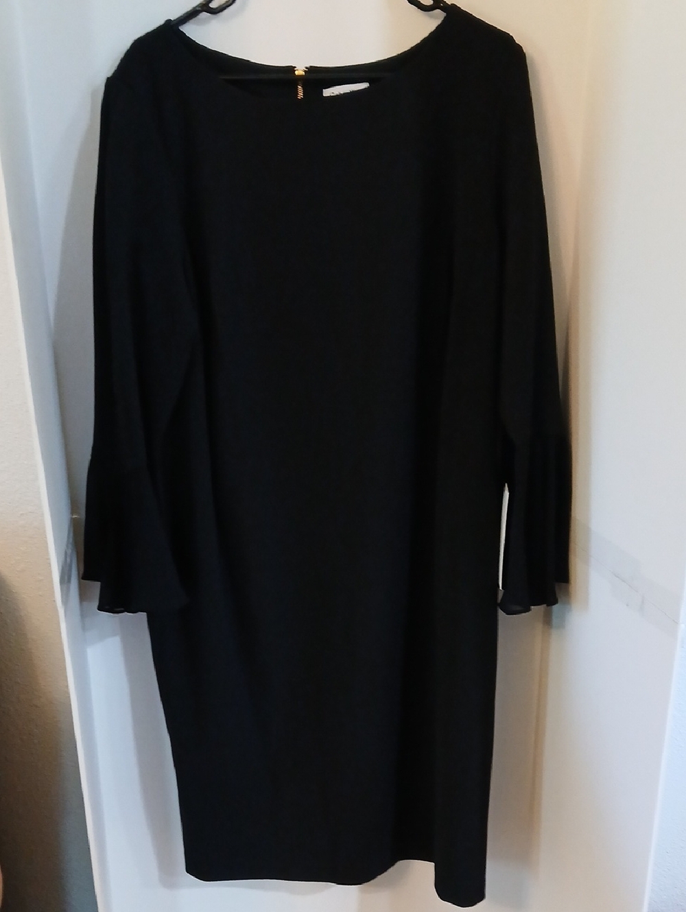 Calvin Klein Black Long Sleeve Shift Dress with Fluted Cuffs
